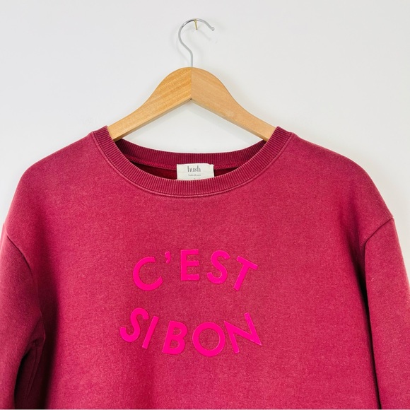 Hush Berry Burgundy Red C’est Sibon Slogan Causal Fit Sweatshirt Jumper UK S - Picture 3 of 11